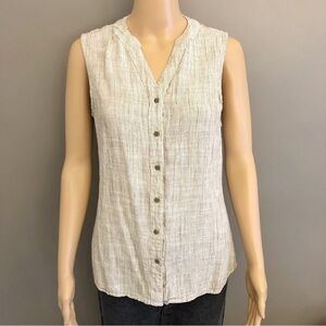 Weatherproof Vintage Striped Pattern Sleeveless Casual Button Down Shirt Blouse.